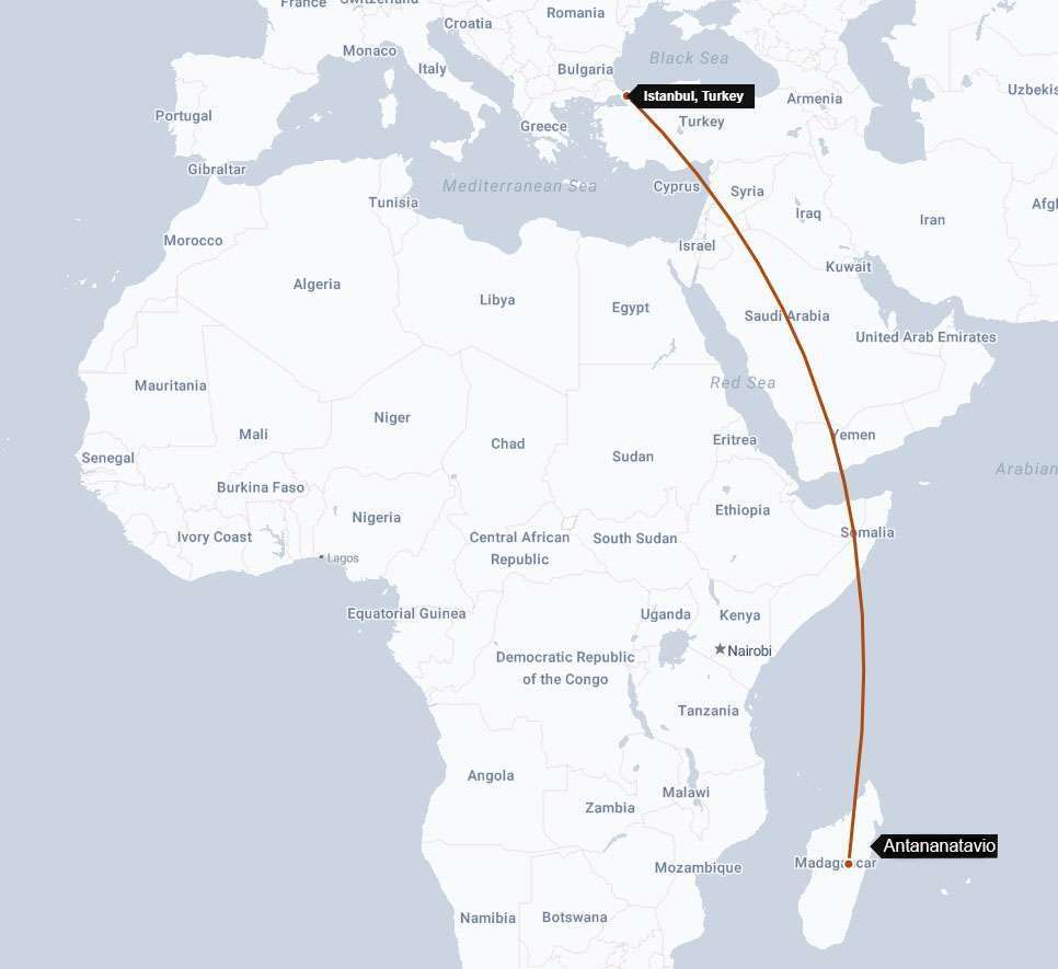 İstanbul Antananarivo uçuşu